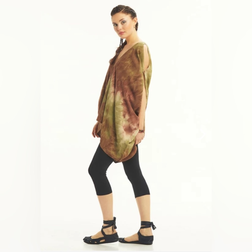 Organic Viscose Boho Kaftan Top Maternity & Postpartum Tie Dye Earth Tones M-XL - Picture 7 of 10